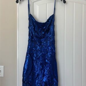 Oh Polly Blue Sequin Backless Mini Dress